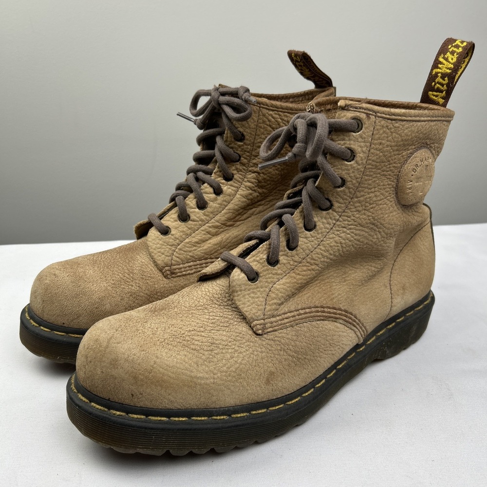 Dr Doc Martens RONNIE Nubuck Boot 8-Hole Air Cushion Sole Mens US 12 Beige